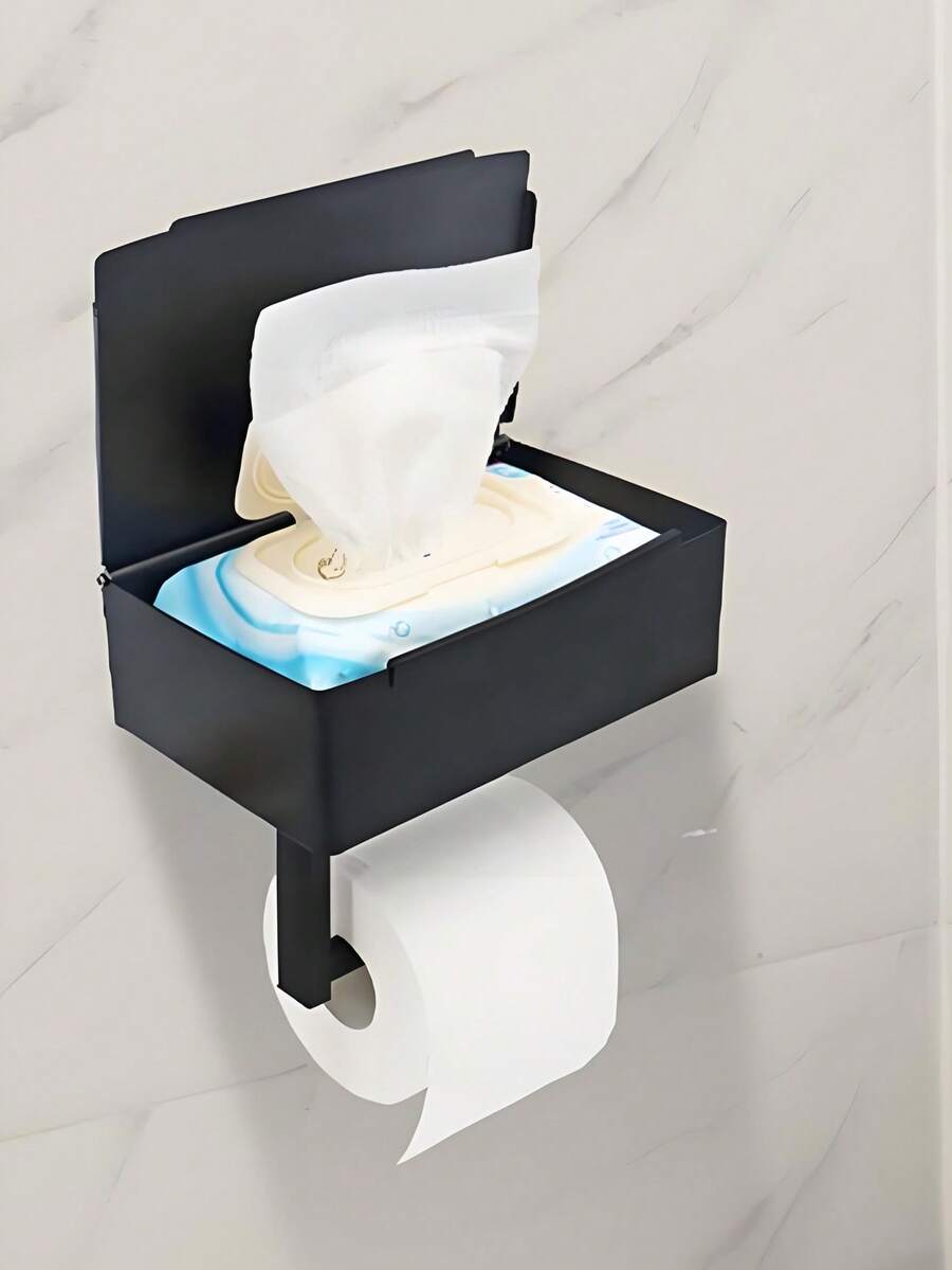 1 Pc Stainless Steel Non Perforated Wall Mounted Tissue Box, Bathroom Toilet Roll Paper Tissue Holder, Wet Wipe Box - Multicolor - View 1