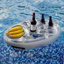 Inflatable Pool Float With Ice Bucket, 70cm/27.56in Diameter, Cup Holders, Party Beverage Food Tray, Floating Drink Cooler Bees - Multicolor - View 6
