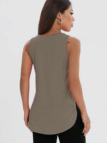 1pc Women's Casual Loose Sleeveless T-Shirt, Side Slit, Comfortable Workout Top, Spring/Summer