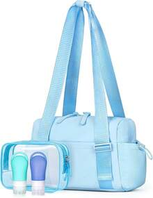 M4   Small Gym Bag For Women - Mini Gym Duffle Bag 4 PCS Set With Wet Compartment, Small Travel Tote Cute Workout Sport Bag With Toiletry Cosmetic Silicone Travel Bottles - Blue - View 1