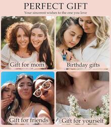 FUNEIA Women 14K Gold Plated Emerald Birthstone Necklace Women Mothers Dainty Gold Necklace Blue Green Cubic Zirconia Pendant Necklace Birthday Gifts Women Jewelry - 04. 四月(鑽石) - 查看 4