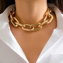 1pc Oversized Metal Clasp Single Layer Necklace, European Punk Style Geometric Chain Necklace