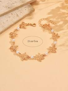 1pc Ocean Starfish Alloy Anklet With Faux Pearl, Classic Fashion Jewelry For Everyday Wear, Beach, Party, Date, Travel