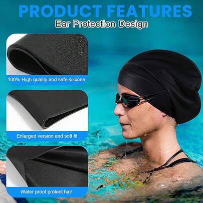 Touca de Natação Feminina Plus Size em Silicone, Impermeável para Cabelos Longos, Altamente Elástica, Adequada para Natação, Mergulho e Spa, Touca de Natação Impermeável em Silicone para Adultos, Touca de Natação Universal em Silicone, Tamanho Grande, Ideal para Cabelos Longos - Touca de Natação Extra Grande - Touca de Natação Impermeável em Silicone