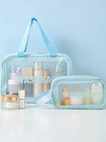 Borsa da viaggio estiva 4 in 1, organizer per articoli da toeletta impermeabile in PVC, bustina cosmetica, pochette da spiaggia, adatta per ombretti, assorbenti igienici, rossetti, cosmetici, eyeliner, gloss labbra, prodotti per la cura della pelle, essenziale per viaggi estivi, adatta per shopping, vacanze, casa, bagno, vacanze, spiaggia
