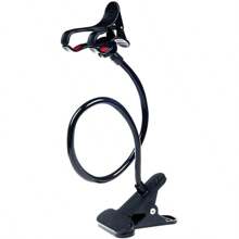 ITART Plastic Flexible Long Arms Gooseneck Clip Clamp Stand Universal Cell Phone Holder Black