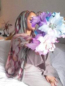 1条女士时尚波西米亚水彩大理石纹印花围巾，休闲街头风围巾 - 水彩 - 查看 6