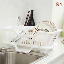 2026 New Model Kitchen Dish Drying Rack, Countertop Drainage Rack With Drainer Board, Utensils Bowls Plates Storage Kitchen Organizer - trắng - Xem 10