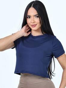 ️Women's Dry Fit Sports Crop Top – One Size - 藏蓝色 - 查看 4