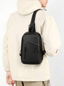 Casual Fashion Waterproof Men's Versatile Chest Bag, Solid Color Large Capacity Simple Messenger Bag, Outdoor Mini Sling Bag, Student School Backpack, Daily Commute, Multi-Function USB Port