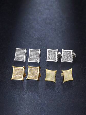 2 件时尚嘻哈简约形锆石耳环适合男士生日演唱会日常佩戴送给男朋友老公的男士纪念礼物