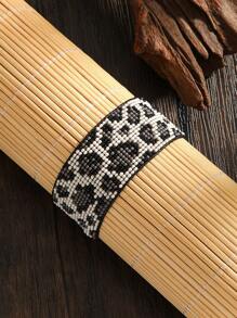 Handmade Beaded Woven Bracelet, Bohemian Style Bracelet, Retro Black White Gray Leopard Weaven Bead Bracelet, Adjustable Length, Fashionable Bracelet For Women, Personalized Bracelet, Suitable For Daily, Vacation, Party, Holiday Gift