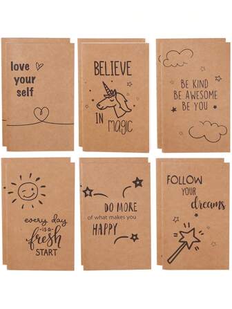 1|3|6 Packs A6 Notebook- Brown Kraft Paper Lined Journals For Kids, Coworkers, Office School Supplies ( 4 X 5.75 In Journal)