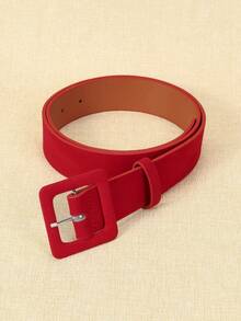 1pc Red PU Leather Buckle Belt For Women, Bohemian Style, Fashionable For Daily Wear Summer, School Fall, Autumn, Halloween - Red - View 3