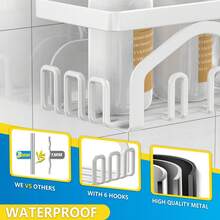 5 Pcs-Shower Caddy, Bathroom Shower Organizers, Black Shower Shelves For Inside Shower, Stainless Steel Wall Rack Baskets Adhesives Mounted Baskets, Bins & Containers Back To School - White - View 6