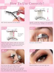 زوج من رموش مغناطيسية بتصميم عيون الأنمي مع أداة تطبيق، طقم رموش مغناطيسية قابلة لإعادة الاستخدام، مقاومة للماء بدون حاجة لصمغ، رموش صناعية طبيعية مناسبة للعيون الحساسة