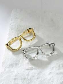 1 件创意简约金属眼镜形状胸针，别致服装配饰领针背包适用于学校办公室配饰衬衫夹克珠宝圣诞节万圣节