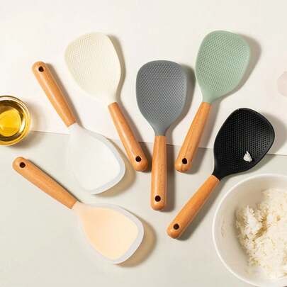 Cuchara de arroz de silicona resistente al calor, pala de arroz de silicona de calidad alimentaria, olla arrocera antiadherente, herramienta de cocina, cuchara de arroz para el hogar, 1 Uds. XJ0I