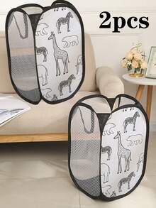 1 件旅行期间脏衣篮卡通动物印花洗衣篮，大容量脏衣服收纳篮家用洗衣篮，洗衣篮浴室收纳篮，篮子，收纳篮，可折叠洗衣篮