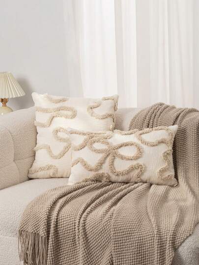 1pc Bow Line Velvet, 45cm*45cm, Chenille Comfortable Modern Home Decorative Throw Pillow Cover, Suitable For Sofa, Bed And Bedroom Decoration, Indoor And Outdoor Use, Pillow Insert Not Included