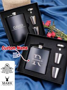 1pc Custom Portable Hip Flask Set, Personalized Engraving Name Date Flask For Men, Customized Liquor Flask, Multi-Functional, Adjustable, Reusable, Ornamental, Easy To Clean, Cute, Comfortable, Stylish, Soft, Adorable, High-Quality, Modern, Colorful, Custom, Personalized, Unique, Ideal Gifts For Him, Ideal Gifts For Her, Her, Girlfriend, Dad, Boyfriend, Family, Mom, Friends, Son, Daughter, Kitchen, Dining Room, Bathroom, Living Room, Bedroom, School, Office, Tea Room, Home, Garden,Delicate Romance