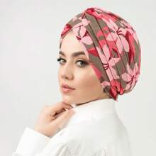 1PC Fashionable Versatile Feather Metallic Gold Print India-Style Head Wrap Turban, Cancer Chemo Hat For Hair Coverage