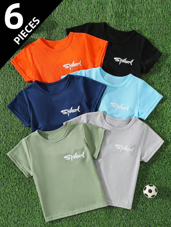 6 pièces/set T-shirts à manches courtes de sport pour garçons, hauts de sport légers en maille pour course en plein air, basketball, football, convenant aux âges de 4 à 12 ans