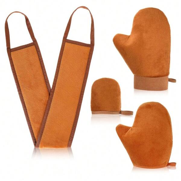 4pcs Tanning Glove Self Tanning Mitt Applicator Kit Self Tanner Back Applicator Mini Face Tanner Mitt Soft Streak Reusable & Washable For Women Girl Men