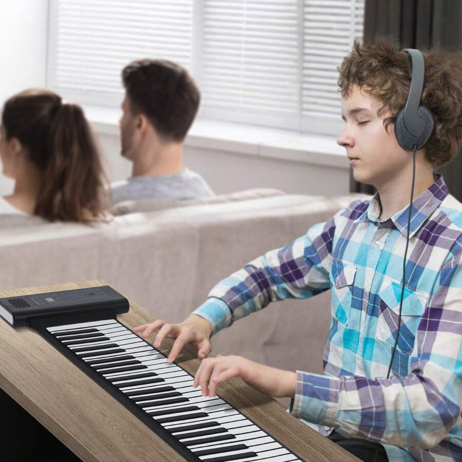 88 Keys Roll Up Keyboard Piano, 128 Rhythms, 128 Tones Portable Electric Digital Hand Roll Piano With Rechargeable Battery 2W Speaker LED Display 5 Ports MIDI Function, For Kids Beginners Adults - 128 Rhythms - 查看 1