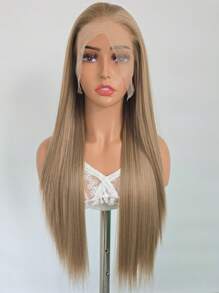 websterwigs Linen Gold Synthetic Lace Front Wig, Pre-Plucked Hairline, Long Straight Golden Blonde Wig, Lace Front Wig, Heat Resistant Synthetic Fiber Wig Suitable For Fashion Women