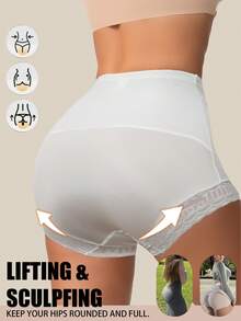 1pc Braga Faja Tiro Alto Sin Costuras. Control Abdomen, Levanta Glúteos, Detalle Encaje. - Blanco - Ver 10