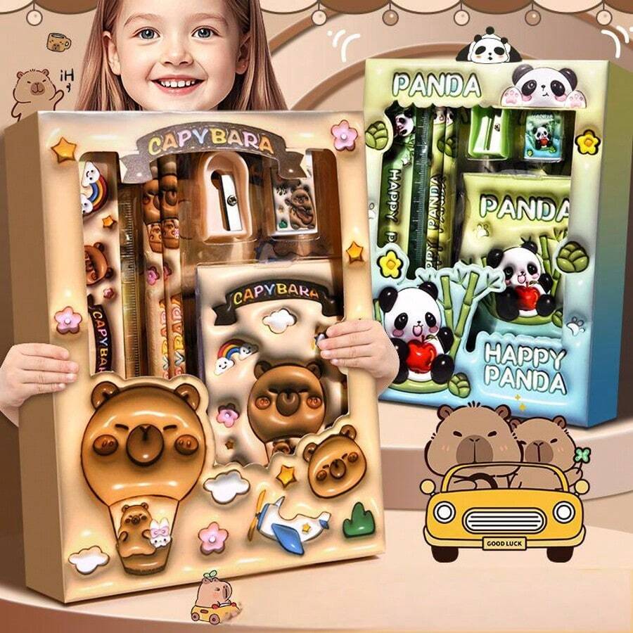 1 High Beauty Cute Stationery Gift Box Capybara Learning Supplies Set Creative Stationery Set, Six Pieces Set, Stationery Set Handheld Gift Box Gift, Birthday Gift, 2026 New Year, School Supplies, School Start Season Gift, Back To School Season Gift - Multicolor - View 1