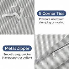 Cover Queen Size Set - Extra Soft Queen Size Duvet Cover 90 X 90 With 2 Pillow Shams - Hotel Luxury Easy Care And Fade Free W/ Zipper Closures & Ties - Breathable Bedding Set (Light Sage Green) - 43 - 灰色條紋 2(無被子) - 查看 4