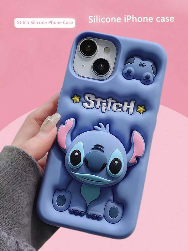 Disney 3D Stitch Mobile Phone Case Holder Cover For IPhone 6-11, IPhone 15 Pro Max, Cute Silicone Soft Shell For Women