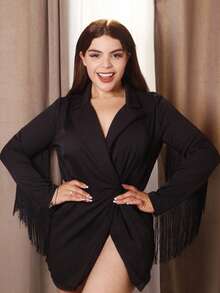 Lupita Cardoza 翻领流苏长款西装外套 - 黑色 - 查看 1