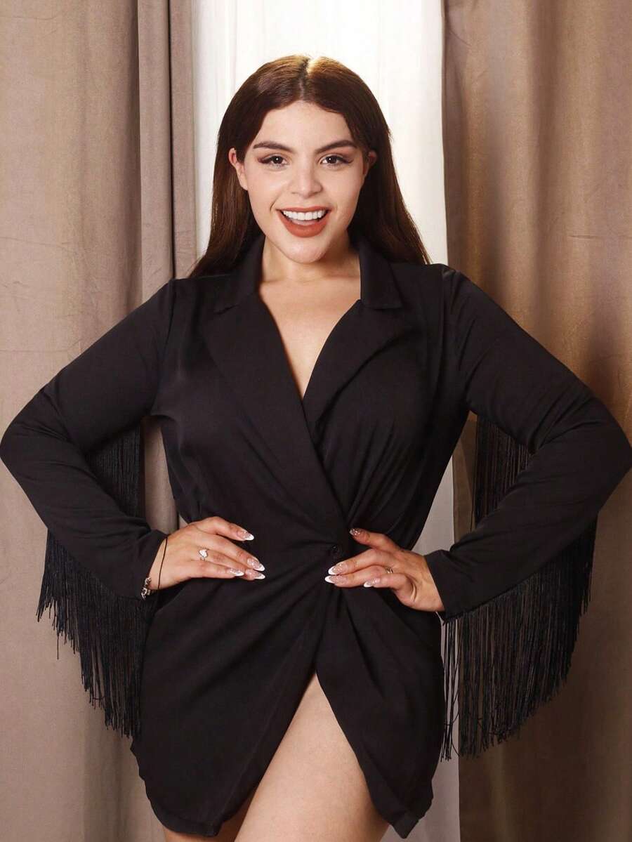 Lupita Cardoza 翻领流苏长款西装外套 - 黑色 - 查看 1