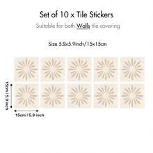 10 piezas de 15x15cm Pegatinas de azulejos de terracota en forma de sol estilo bohemio, autoadhesivas, impermeables, de vinilo, para decorar la pared, escaleras, cocina, baño, etc.