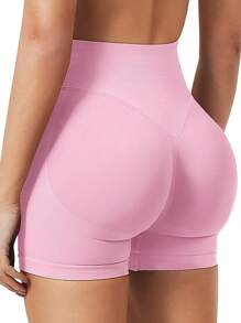 Conjunto de 3 Peças Shorts Esportivos Femininos, Cor Sólida, Shorts Elásticos de Cintura Alta com Controle da Barriga, Shorts de Treino, Shorts de Ciclista