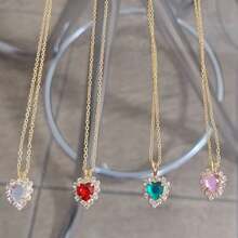 Set Of Chain With Pendant + Gold Plated Earring Heart Stones Studs Latest Release - Màu Hồng baby - Xem 3