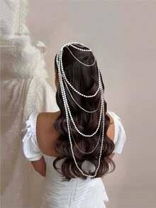 带有编织波浪的珍珠流苏发带，带有配饰风格发带的婚礼发带，优雅的婚礼发型配饰，带梳子的手工制作的皇冠式发饰，适合婚礼、派对和度假。