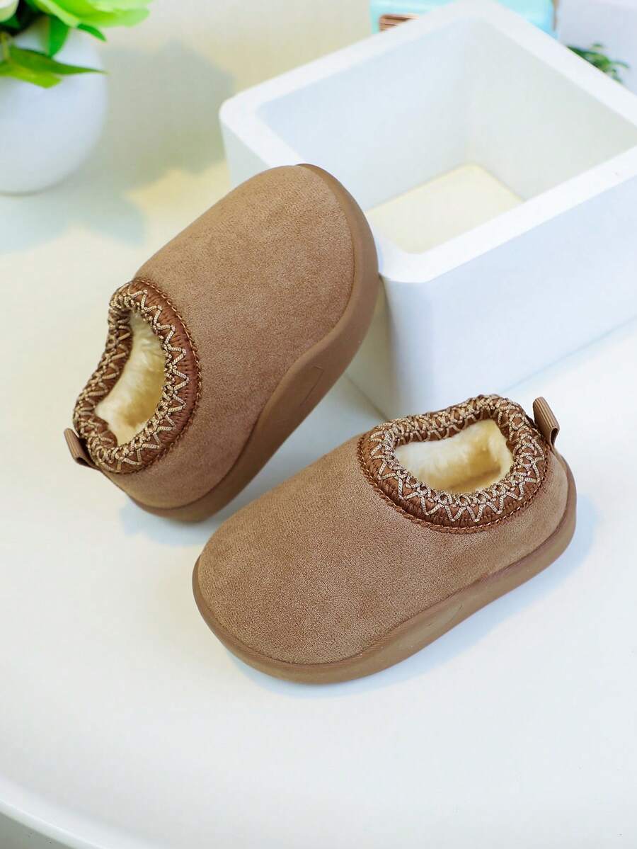 1 双幼儿时尚平底靴，纯色，可爱，一脚蹬，舒适软底，保暖，适合男婴和女婴（尺码偏小，建议订购大一码） - 棕色 - 查看 1