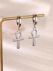 1 Paar ägyptische Ankh Kreuz Creolen für Frauen Männer, vergoldet Edelstahl Lebensschlüssel Ohrringe, ägyptisches Glücksamulett Schmuck