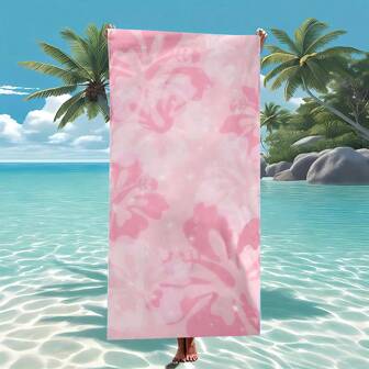 1pc Pink Patterned Lightweight Microfiber Beach Towel/Sports Towel, Suitable For Summer, Beach, Swimming PoolTravel Essentials Travel Accessories Beach Essentials