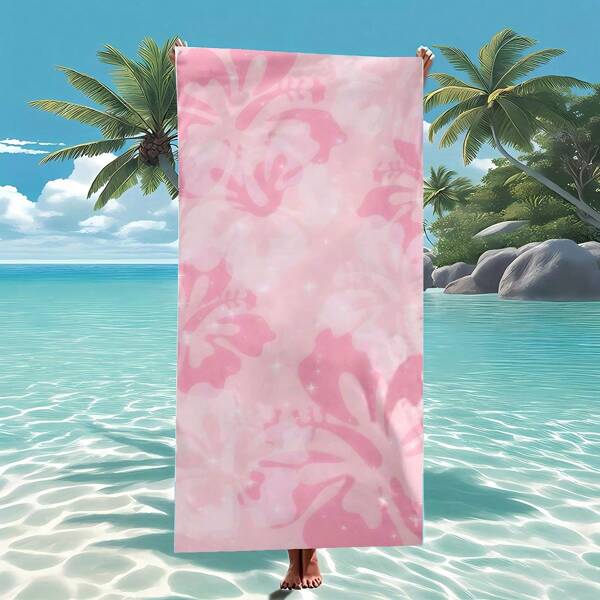 1 Stück rosa gemustertes, leichtes Mikrofaser Strandtuch/Sport-Handtuch, geeignet für Sommer, Strand, Schwimmbad, Reiseaccessoires, Strandaccessoires