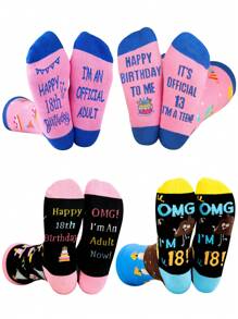 Chaussettes d'anniversaire, chaussettes roses, cadeaux thème anniversaire - cadeaux amusants et réfléchis pour les 13/18 ans, cadeaux de Noël et d'anniversaire créatifs, chaussettes d'anniversaire mignons, cadeaux pour adultes, cadeaux de Noël, cadeaux d'anniversaire 18/13 ans, les meilleurs cadeaux d'anniversaire pour les sœurs, fils, filles, neveux et nièces, convient pour le port intérieur et extérieur