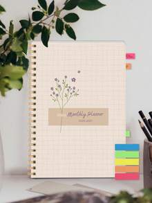 Trees 2026-2027 年月度计划笔记本，A5 简约周计划和月度计划学年日历笔记本，32 页办公和学校用品，完美的教师礼物 - 多色+五色彩簽 - 查看 2