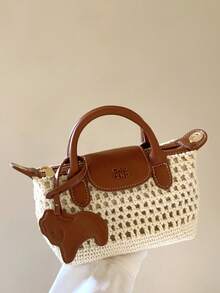 Nanfeng Chio 2nd Weekend 日记托特包，女士夏季休闲编织手提包，单肩斜挎包（所有线色随机） - 彩色 - 查看 4