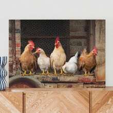 Arte de pared enmarcado de pollo de granja, decoración rústica con gallinas - Enmarcado - Ver 3