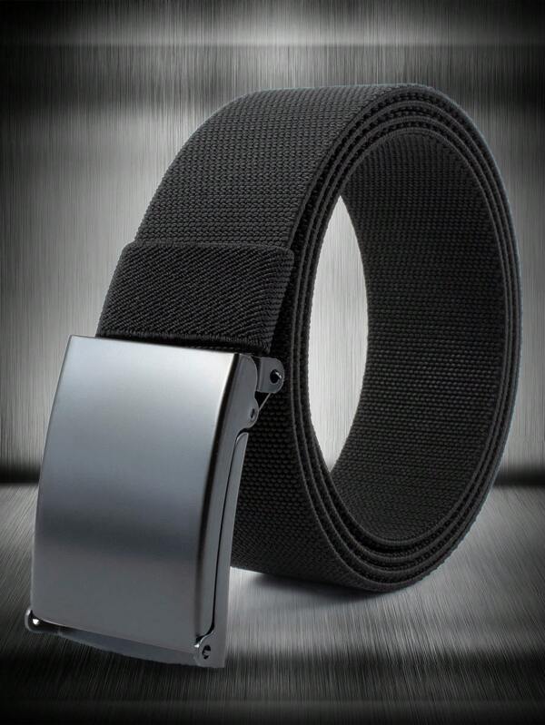 Stretchy Tactical Waist Belt, Smooth Buckle Nylon Woven Strap, Elastic Outdoor Military Training Pants Belt For Men