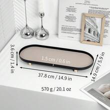Stylish Nordic Oval Tray With Metal Feet & Leather Cushion – Versatile Bathroom/Kitchen Storage Organizer For Cosmetics, Jewelry & Decor | 3 Sizes (L/M/S) & 3 Colors (Beige/Brown/Dark Green) – Perfect For Home, Hotel, Party & Holiday Use - Multicolor - View 16